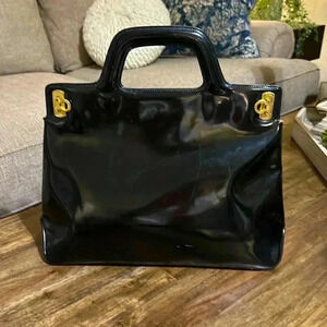$3K Salvatore Ferragamo Wanda Top Handle Luxury Blk Leather Designer Handbag